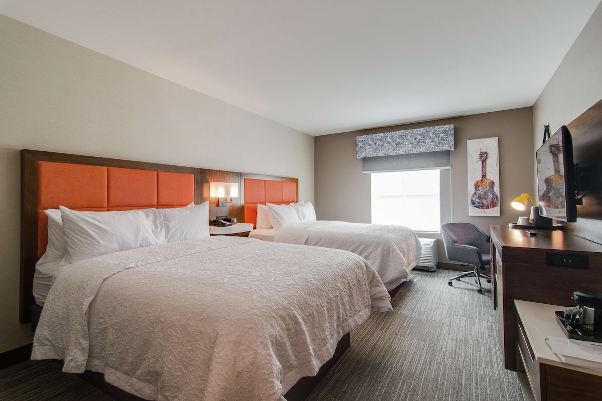 Room, 2 Queen Beds, Refrigerator | 1 bedroom, premium bedding, in-room safe, desk