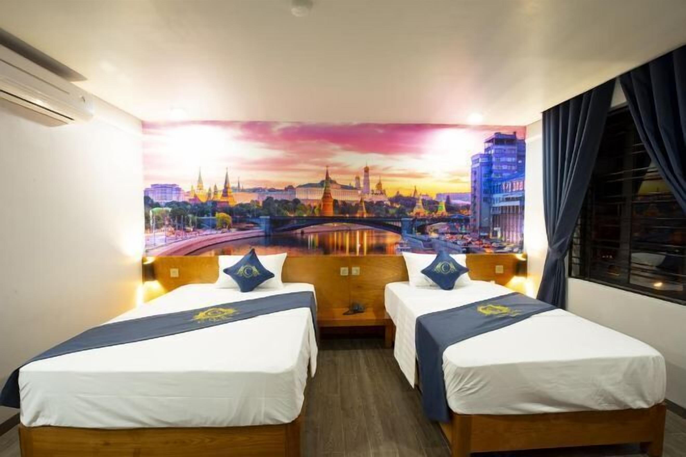 Premium bedding, pillowtop beds, desk, laptop workspace