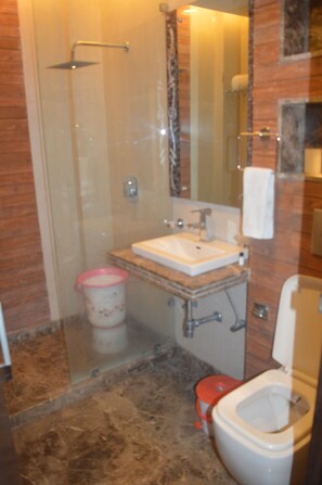 Shower, free toiletries, towels