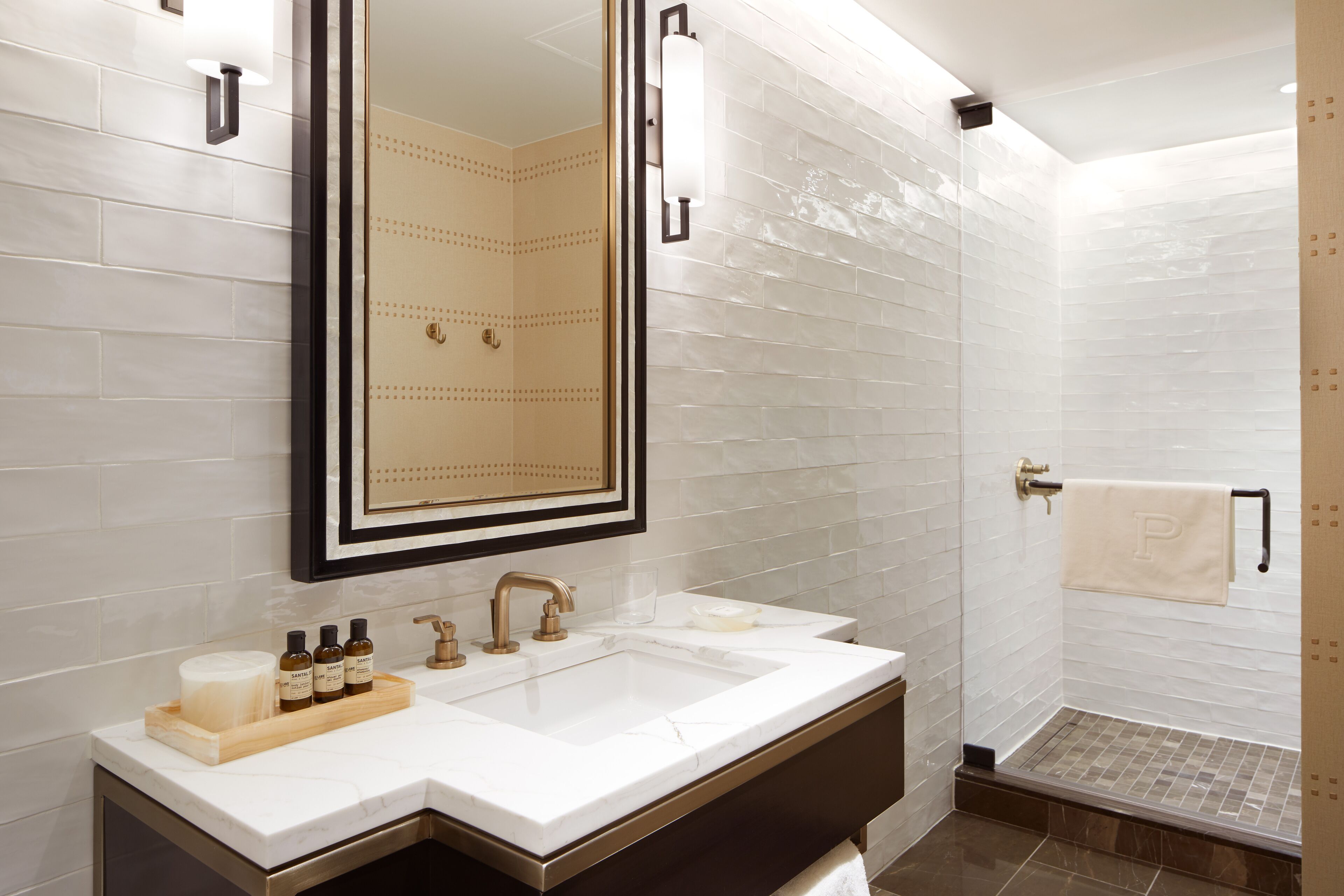 hydromassage showerhead, designer toiletries, hair dryer, bathrobes