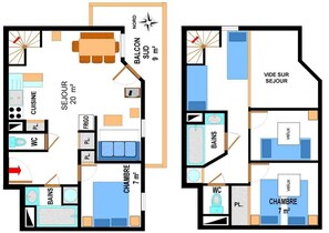 Floor plan - 2nd floor, view ski slopes, balcony, tv, ski locker, 65m², Val Cenis (Lanslevillard)