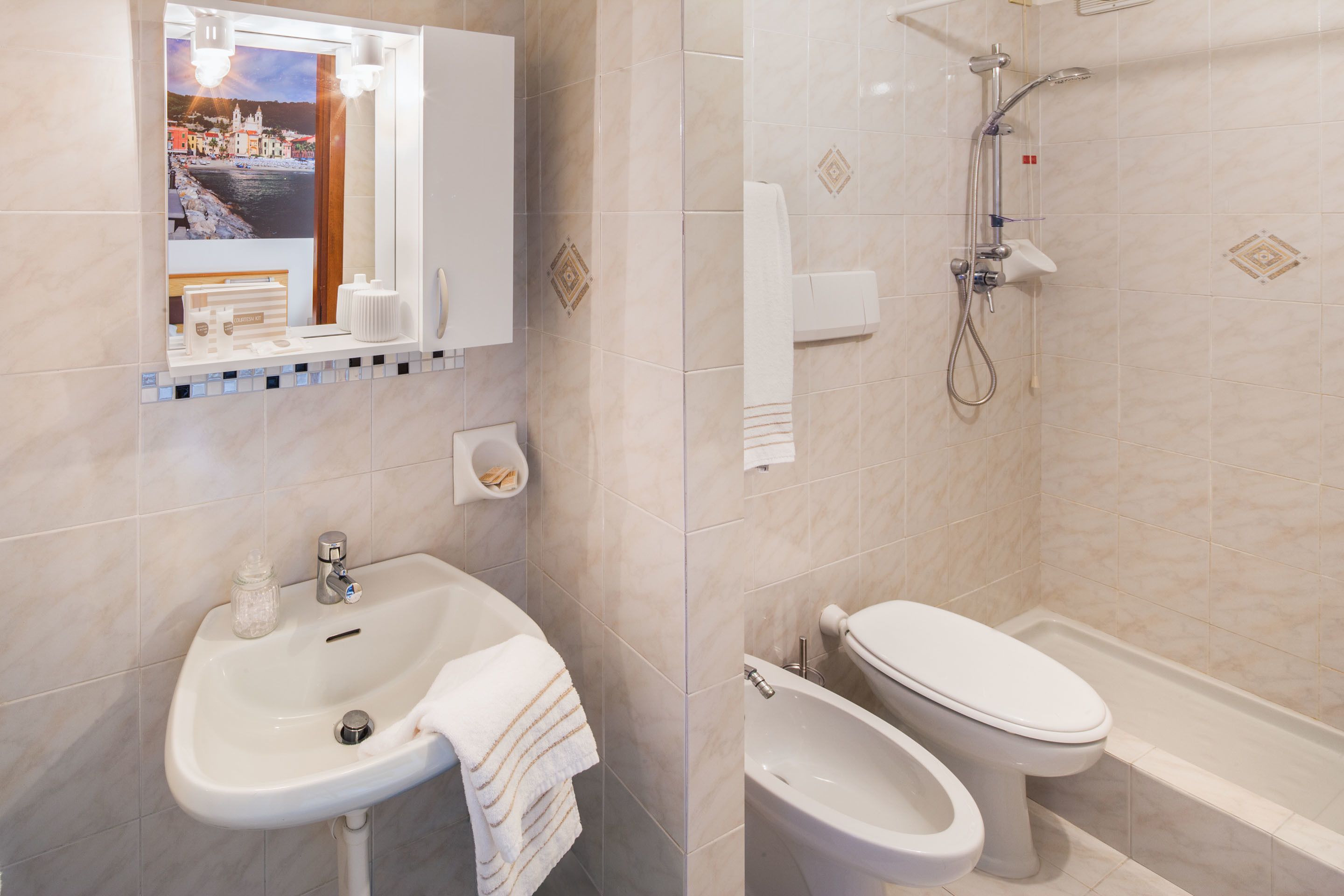 standard double or twin room | bathroom | shower, free toiletries, hair dryer, slippers