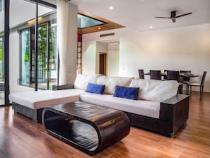 3 Bedrooms with Private Pool Villa | Living room | Flat-screen TV - Modern Zen Pool Villa by Rents In Phuket (Chalong)