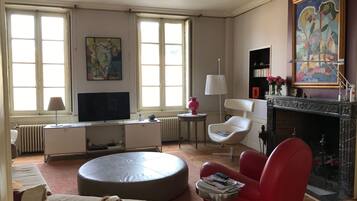 Télévision, cheminée, lecteur de DVD, médiathÚque