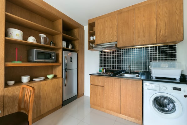 1 Bedroom with Private Pool Villa | Private kitchen | Full-size fridge, microwave, stovetop, electric kettle
