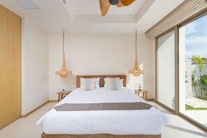 家庭别墅, 3 间卧室, 私人游泳池, 花园景观 | 3 多间卧室、办公桌、笔记本电脑工作区、遮光窗帘