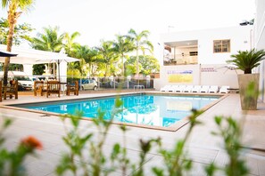 Outdoor pool, sun loungers