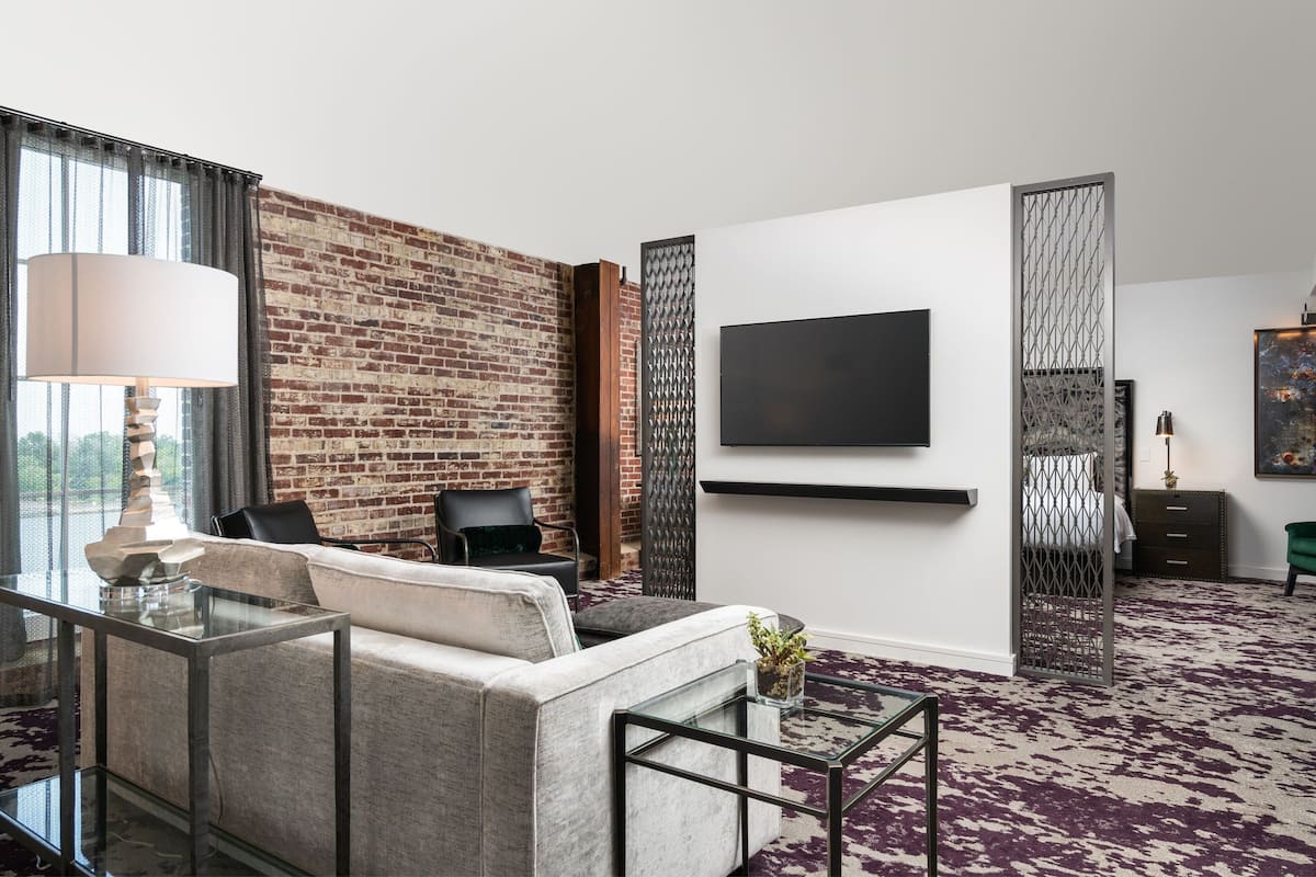 Executive Studio Suite, 1 King Bed with Sofa bed, Non Smoking | Living area | 48-inch flat-screen TV with cable channels, TV, iPod dock
