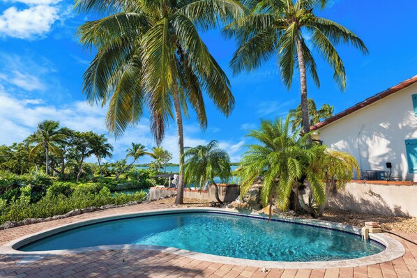 Outdoor pool - Waterfront home with a large dock, pool, and deck area. Can accommodate pets. (Summerland)