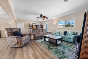 Smart TV, books, music library, stereo