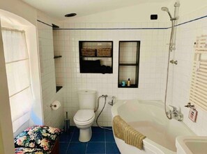 Ensemble baignoire-douche, séchoir à cheveux, serviettes fournies, savon