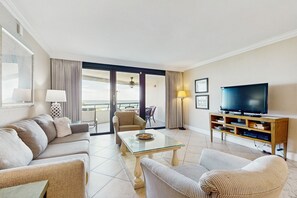 TV, DVD player, video library