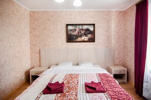 Blackout curtains, rollaway beds, free WiFi, bed sheets
