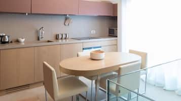 Penthouse, 2 Bedrooms, Balcony | Private kitchen | Full-size fridge, microwave, oven, stovetop