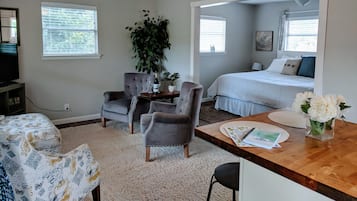 1 bedroom, desk, iron/ironing board, travel cot