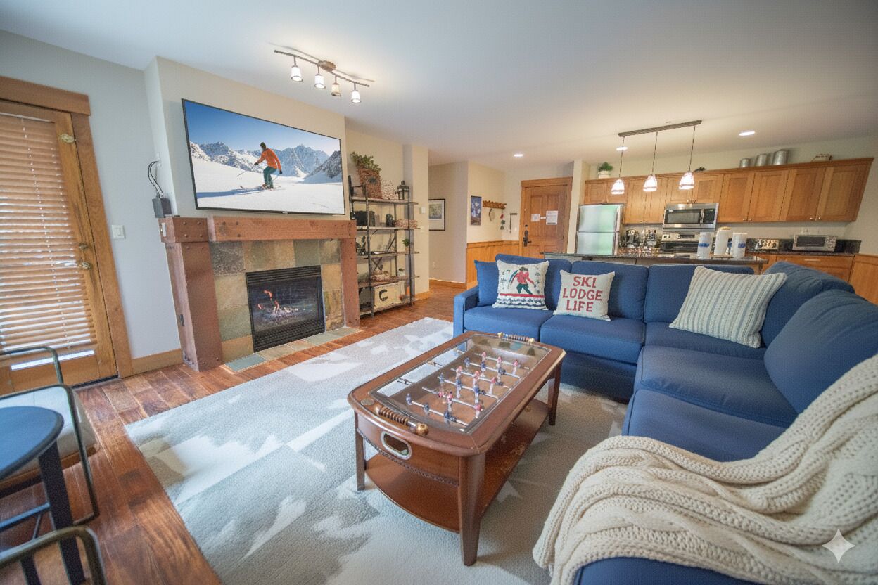 Smart TV, fireplace, video games, table football