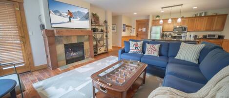 Smart TV, fireplace, video games, table football