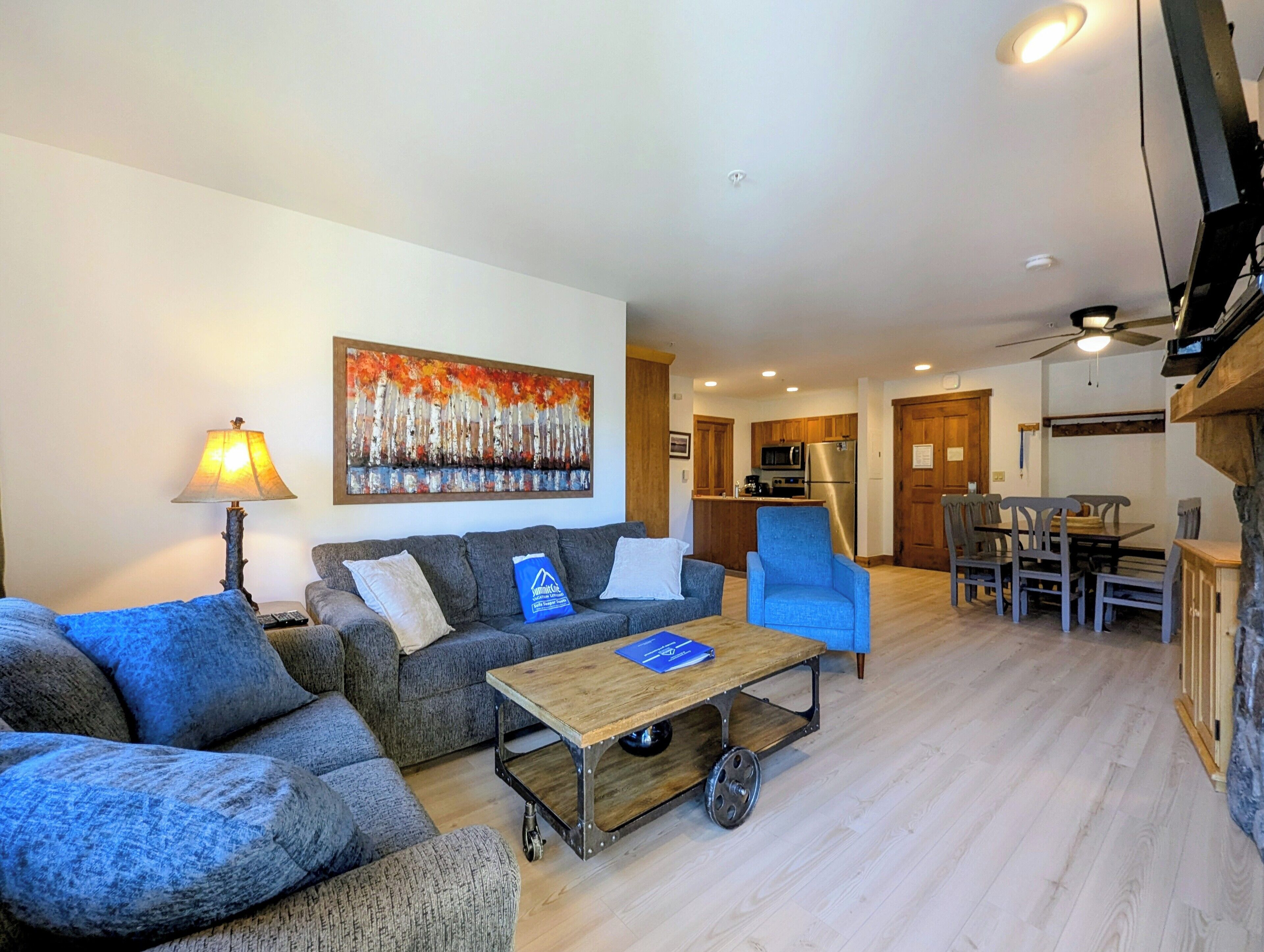 Télévision, cheminée, baby-foot