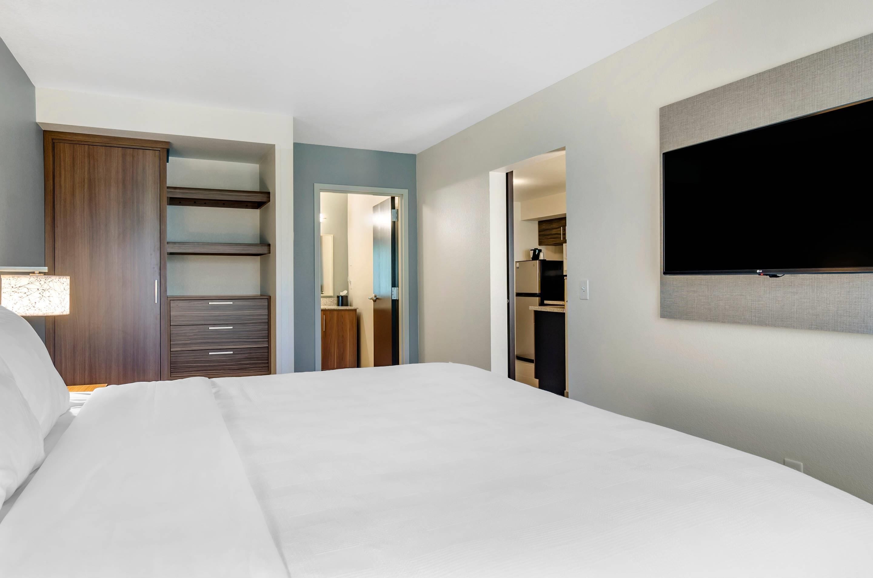 Deluxe Suite, 1 King Bed with Sofa bed, Accessible, Non Smoking (Roll-In Shower, Efficiency) | Desk, laptop workspace, blackout drapes, iron/ironing board