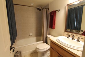 Bathtub, hair dryer, towels