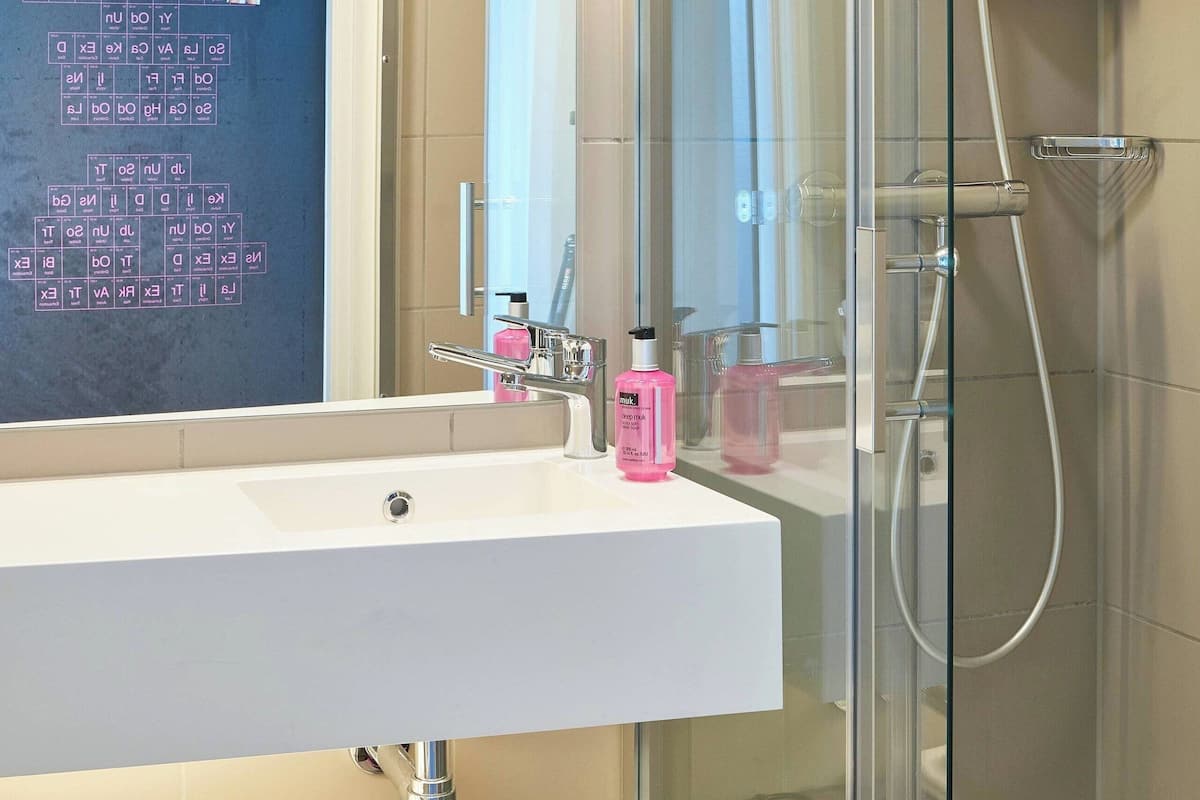 shower, free toiletries, hair dryer, towels