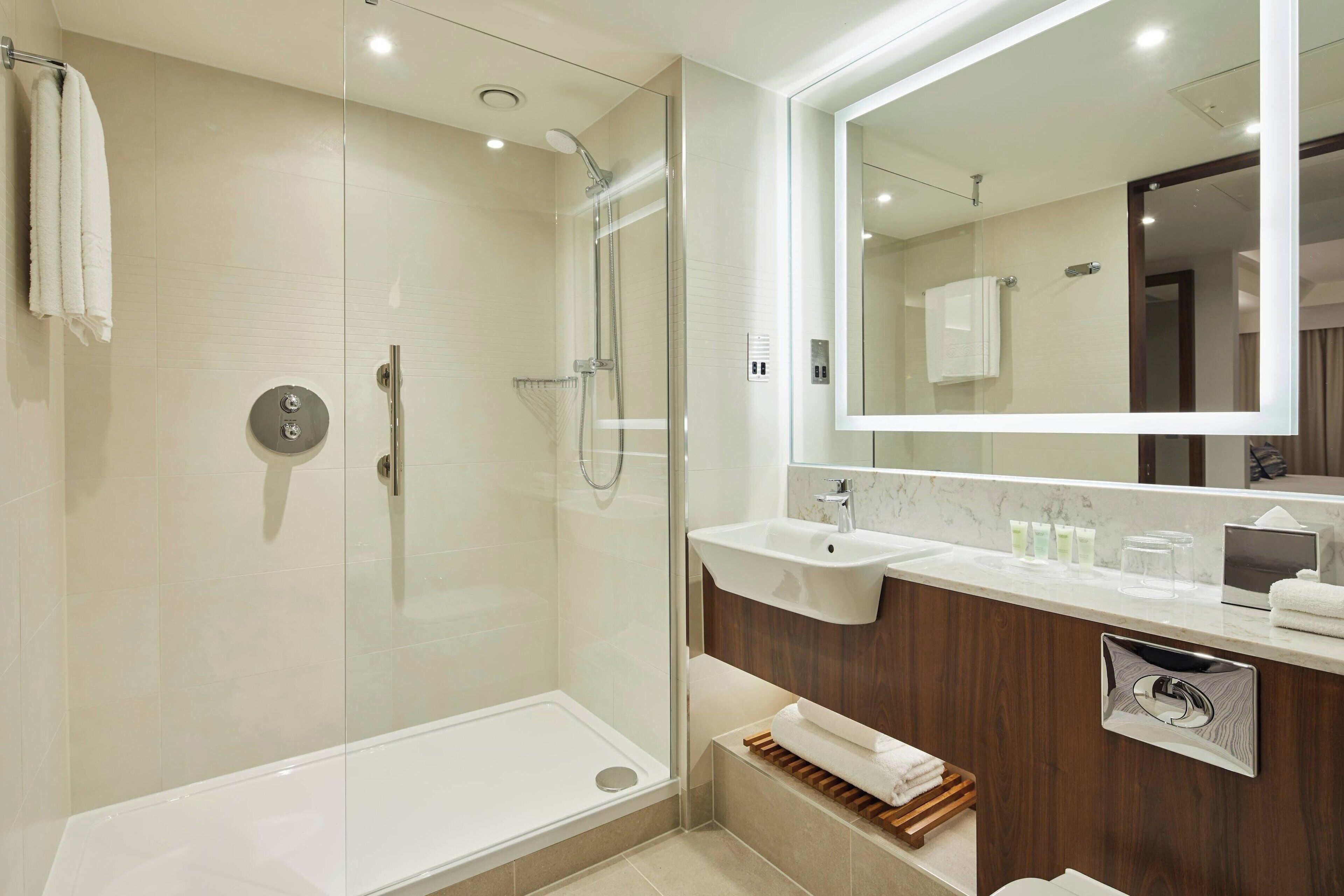 deluxe room, 1 king bed, non smoking | bathroom | shower, hair dryer, towels, soap