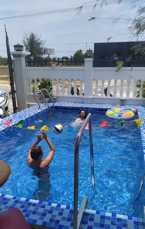 Indoor pool, outdoor pool, pool loungers