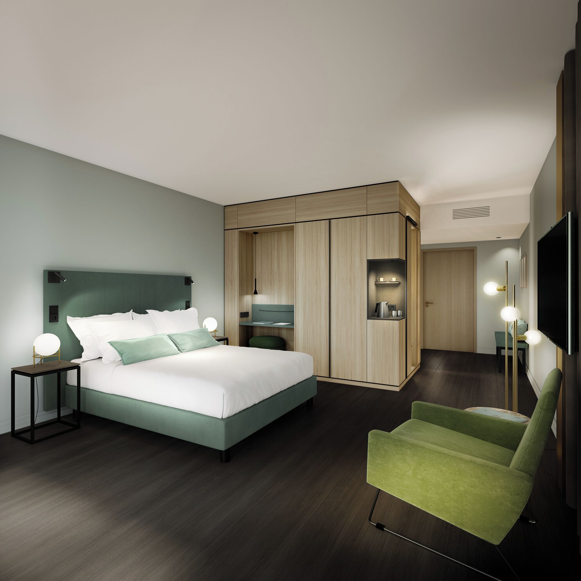 Standard Double Room (Homely Green) | Premium bedding, in-room safe, blackout drapes, soundproofing