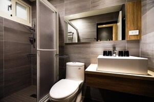 Quadruple Room, Non Smoking, Balcony (202) | Bathroom | Shower, rainfall showerhead, free toiletries, hair dryer