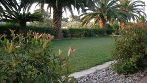 A well-maintained garden with a variety of plants and a neatly trimmed lawn. - Ocean-Pacific (Pyrgos)