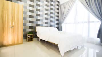 Blackout curtains, iron/ironing board, free WiFi, bed sheets