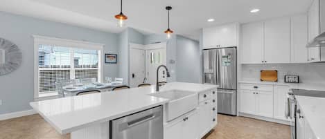 Villa, 3 Bedrooms | Private kitchen | Fridge, coffee/tea maker, toaster, cookware/dishes/utensils