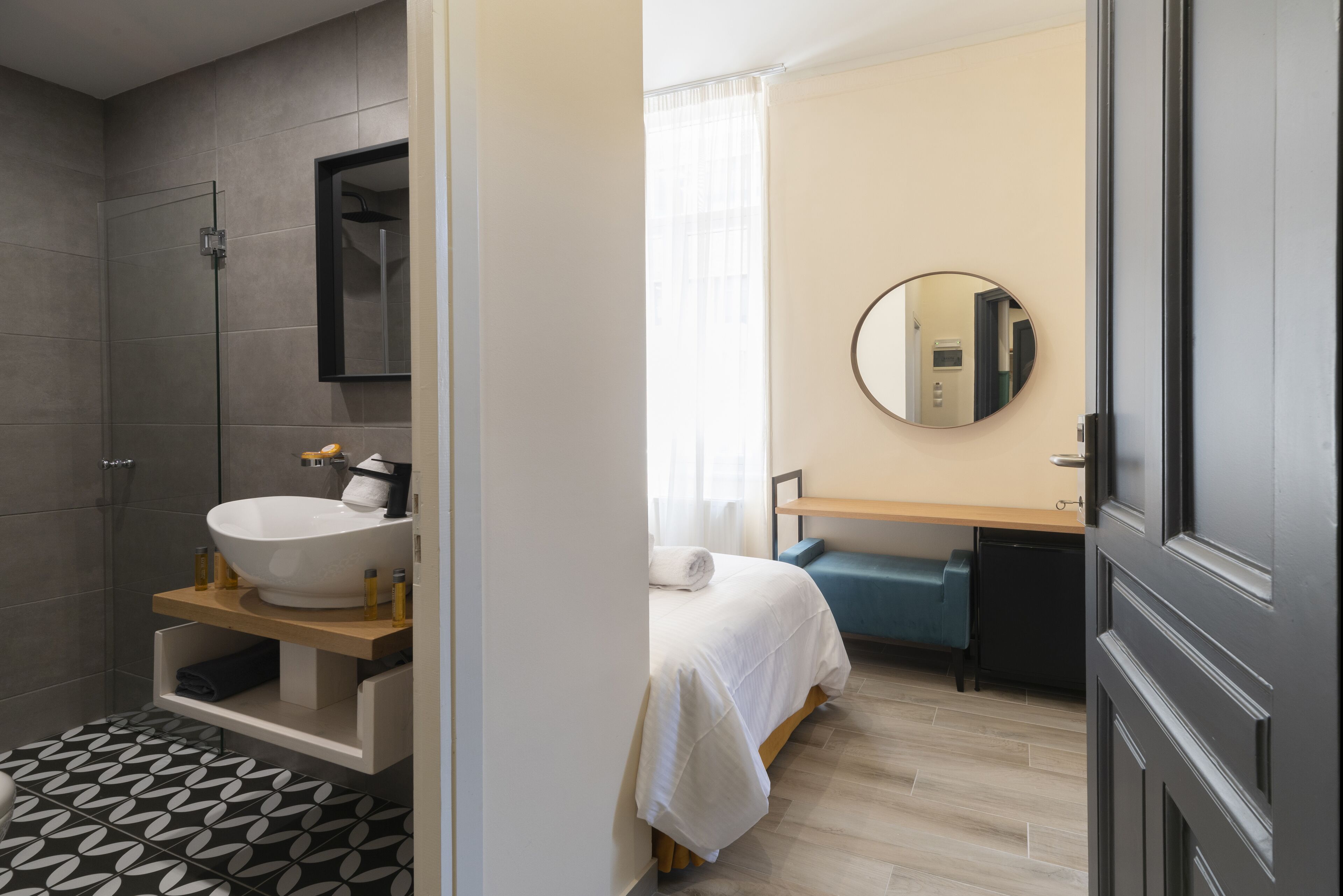 shower, designer toiletries, hair dryer, bathrobes