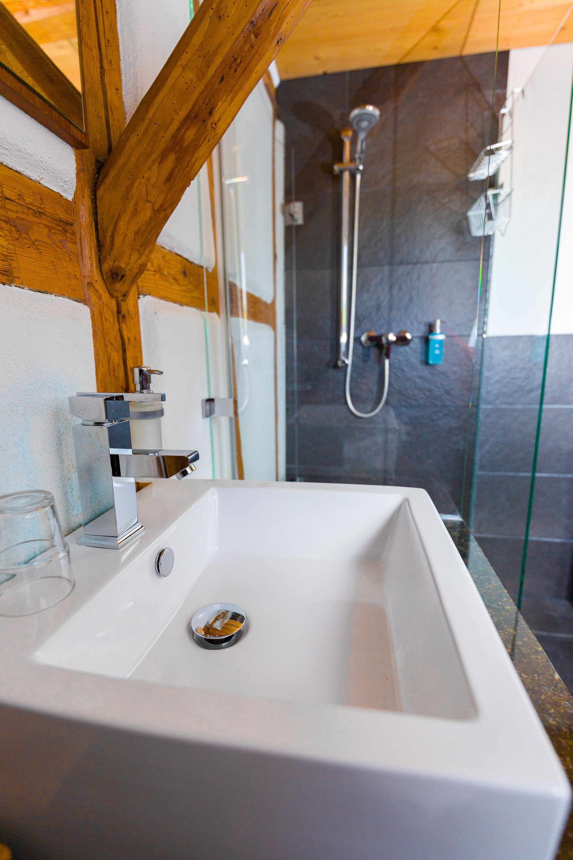 single room | bathroom | shower, hair dryer, towels