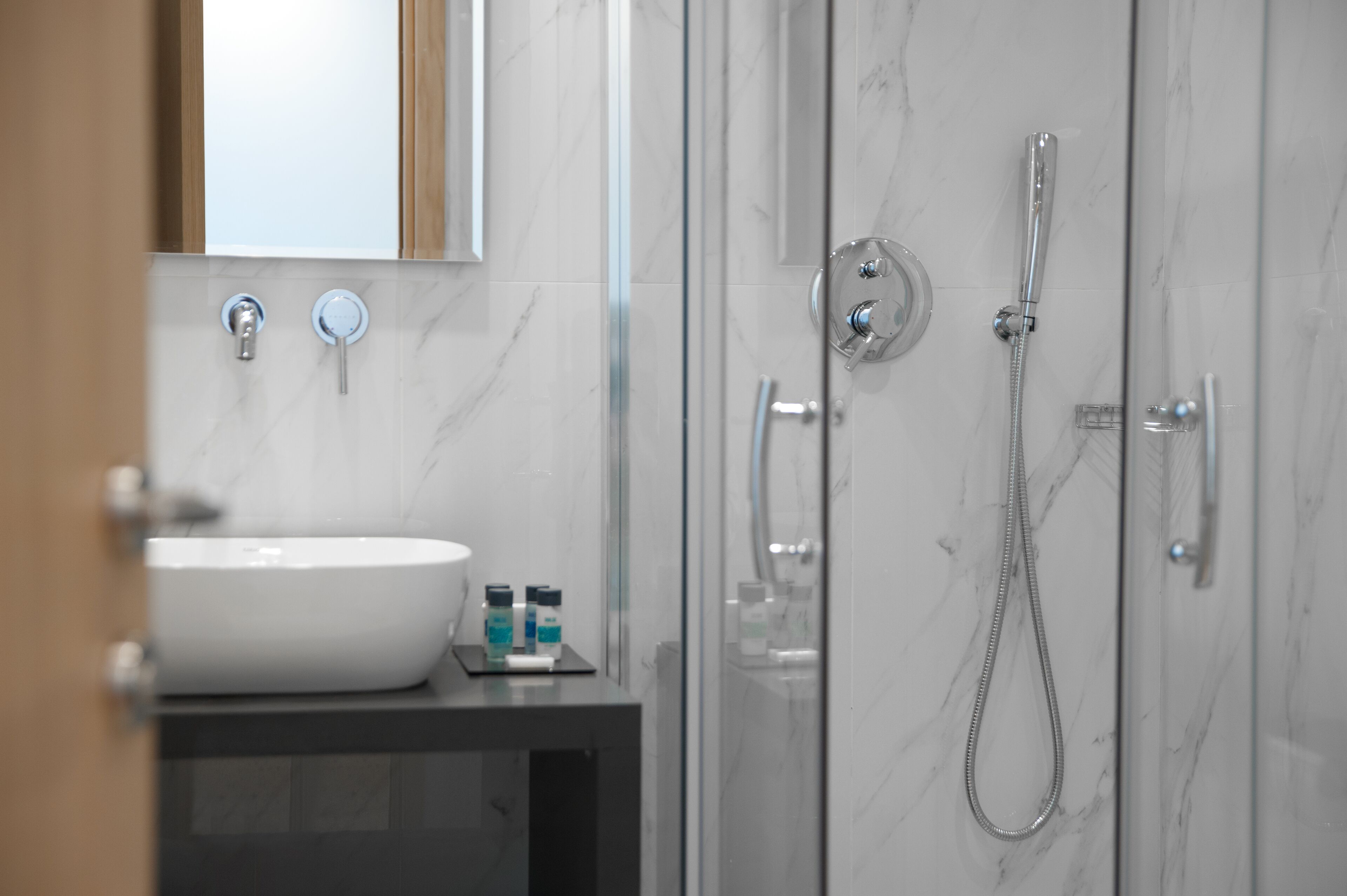 shower, free toiletries, hair dryer, bathrobes