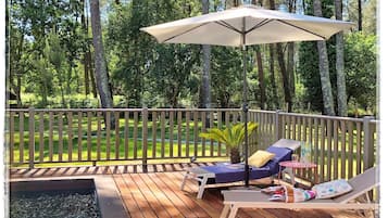Outdoor pool, a heated pool, pool loungers