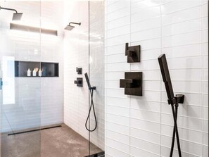 Shower, free toiletries, hair dryer, slippers