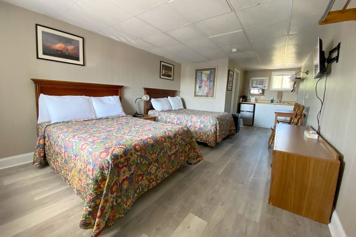 Standard Room, Multiple Beds, Kitchenette, Ground Floor | Iron/ironing board, free WiFi, bed sheets