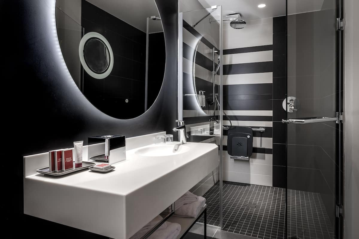 free toiletries, hair dryer, towels