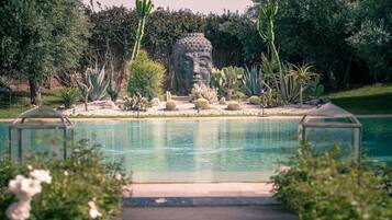 Outdoor pool, pool umbrellas, pool loungers