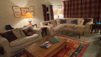 Tv, eldstad, dvd-spelare och böcker