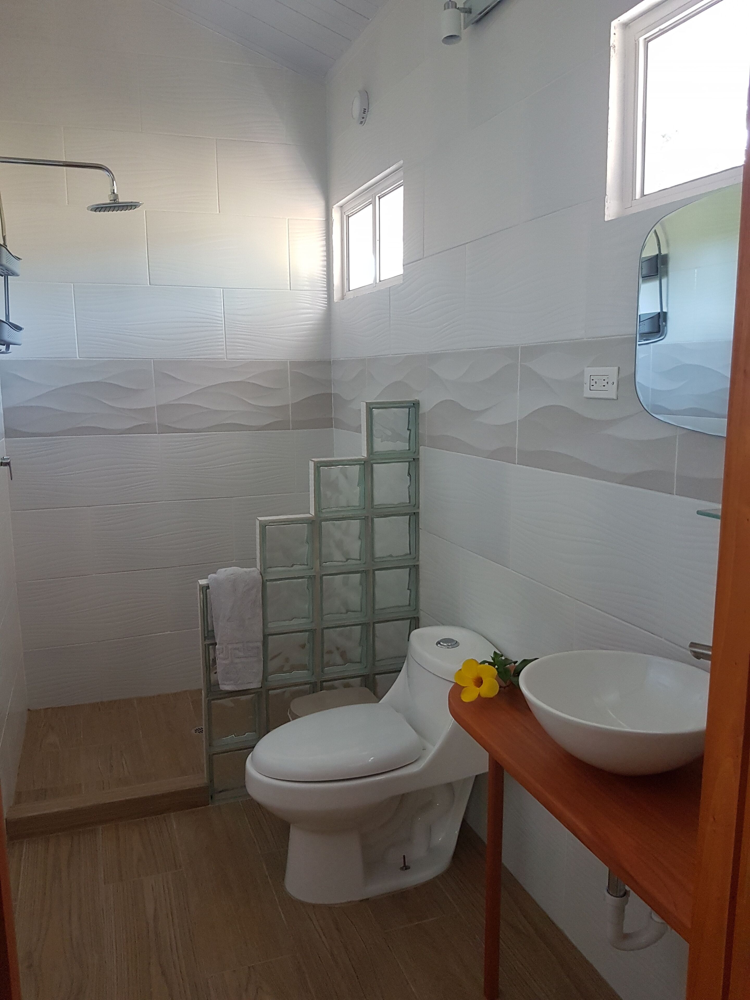 Chambre Confort | Salle de bain | Douche, serviettes fournies, savon, shampooing