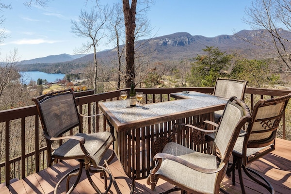 Sit at the outside bar and enjoy views of Lake Lure