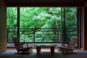 Japanese Style Room with Private Hot Spring, Bamboo Forest View, (rocca, MUSUBI), Non-Smoking | Living room | Flat-screen TV, DVD player - Hakone Kamon (Hakone)