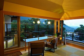 Corner Twin Room with Private Hot Spring (rocca, KAORI), Non-Smoking | Living room | Flat-screen TV, DVD player