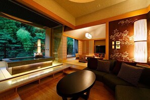 Japanese Style Room with Private Hot Spring, Bamboo Forest View, (rocca, KATARI), Non-Smoking | Living room | Flat-screen TV, DVD player