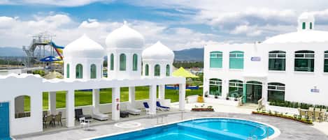 2 outdoor pools, open 9:00 AM to 9:00 PM, pool umbrellas, sun loungers