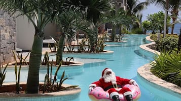 4 outdoor pools, open 8:00 AM to 9:00 PM, cabanas (surcharge)