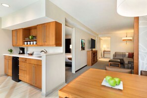 Mini-fridge, microwave, coffee/tea maker