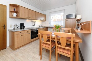 Fridge, microwave, dishwasher